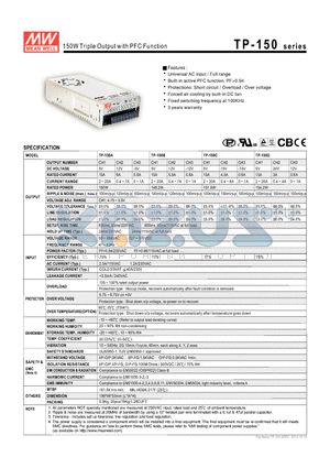 TP-150A datasheet - 150W Triple Output with PFC Function