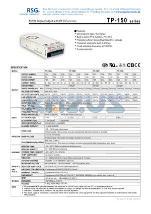 TP-150B datasheet - 150W Triple Output with PFC Function