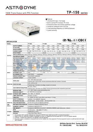 TP-150C datasheet - 150W Triple Output with PFC Function