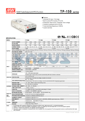 TP-150C datasheet - 150W Triple Output with PFC Function