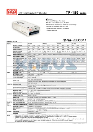 TP-150C datasheet - 150W Triple Output with PFC Function