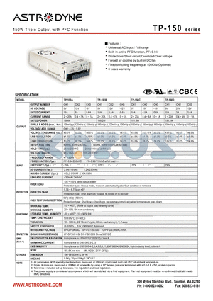 TP-150D datasheet - 150W Triple Output with PFC Function
