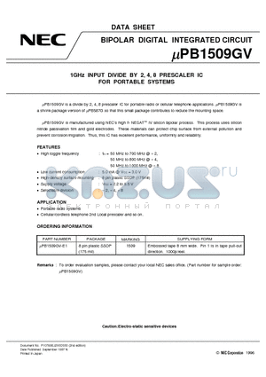 UPB587G datasheet - 1GHz INPUT DIVIDE BY 2, 4, 8 PRESCALER IC FOR PORTABLE SYSTEMS