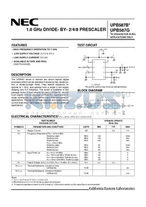 UPB587G datasheet - 1.0 GHz DIVIDE- BY- 2/4/8 PRESCALER