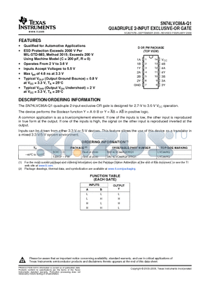 SN74LVC86AQDRG4Q1 datasheet - QUADRUPLE 2-INPUT EXCLUSIVE-OR GATE