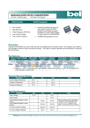 VRAH-02C50X datasheet - NON-ISOLATED DC/DC CONVERTERS 3.0 Vdc - 3.6 Vdc Input 5.0 Vdc/1.5 A Output