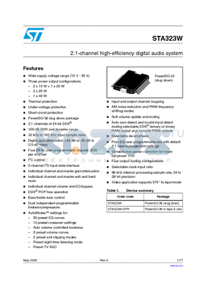 STA323W datasheet - 2.1-channel high-efficiency digital audio system