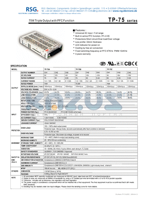 TP-75A datasheet - 75W Triple Output with PFC Function