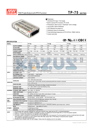 TP-75A datasheet - 75W Triple Output with PFC Function