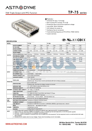 TP-75B datasheet - 75W Triple Output with PFC Function