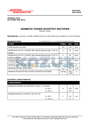 SHD119434P datasheet - HERMETIC POWER SCHOTTKY RECTIFIER