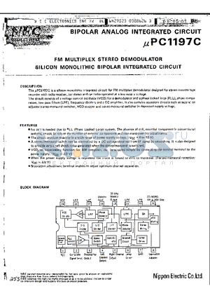 UPC1197C datasheet - FM MULTIPLEX STEREO DEMODULATOR SILICON MONOLITHIC BIPOLAR INTEGRATED CIRCUIT
