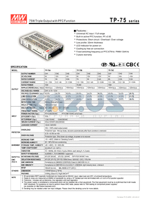 TP-75_12 datasheet - 75W Triple Output with PFC Function