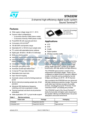 STA333W_10 datasheet - 2-channel high-efficiency digital audio system Sound Terminal