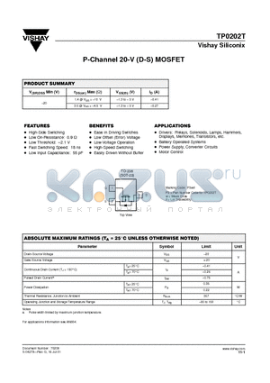 TP0202 datasheet - P-Channel 20-V (D-S) MOSFET