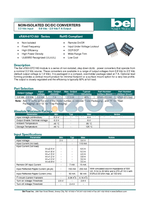 VRAH-07C1A0 datasheet - NON-ISOLATED DC/DC CONVERTERS 3.3 Vdc Input 0.9 Vdc - 2.5 Vdc/7 A Output