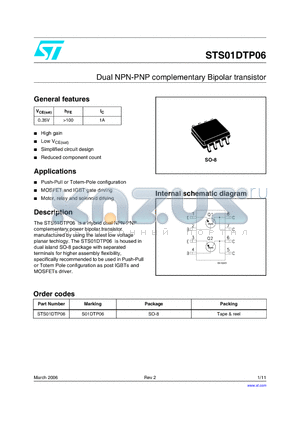 S01DTP06 datasheet - Dual NPN-PNP complementary Bipolar transistor