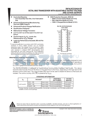 SN74LVCC4245A-EP datasheet - OCTAL BUS TRANSCEIVER WITH ADJUSTABLE OUTPUT VOLTAGE AND 3-STATE OUTPUTS
