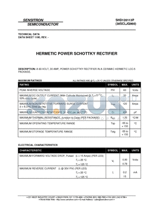 SHD120113P datasheet - HERMETIC POWER SCHOTTKY RECTIFIER