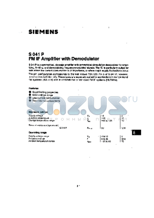 S041P datasheet - FM IF AMPLIFIER WITH DEMODULATOR