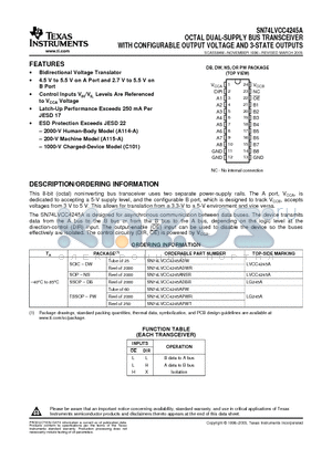 SN74LVCC4245APWT datasheet - OCTAL DUAL-SUPPLY BUS TRANSCEIVER WITH CONFIGURABLE OUTPUT VOLTAGE AND 3-STATE OUTPUTS