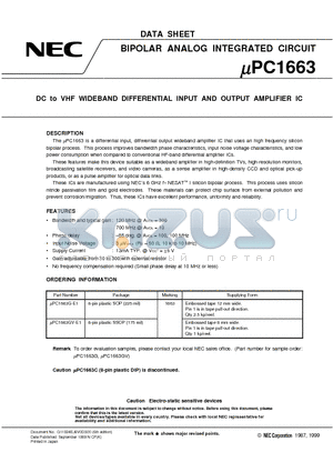 UPC1663GV-E1 datasheet - DC to VHF WIDEBAND DIFFERENTIAL INPUT AND OUTPUT AMPLIFIER IC