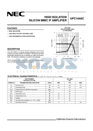 UPC1668C datasheet - HIGH ISOLATION SILICON MMIC IF AMPLIFIER