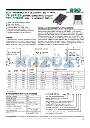 TP05-102-DB datasheet - HIGH POWER PLANAR RESISTORS, 5W to 100W
