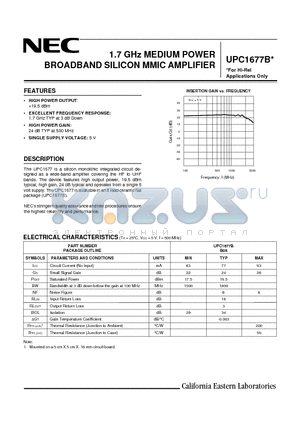 UPC1677 datasheet - 1.7 GHz MEDIUM POWER BROADBAND SILICON MMIC AMPLIFIER