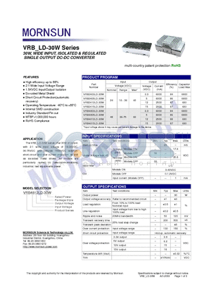 VRB2403LD-30W datasheet - SINGLE OUTPUT DC-DC CONVERTER