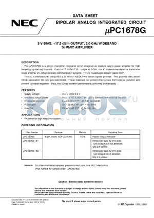 UPC1678GV datasheet - 5 V-BIAS, 7.5 dBm OUTPUT, 2.0 GHz WIDEBAND Si MMIC AMPLIFIER