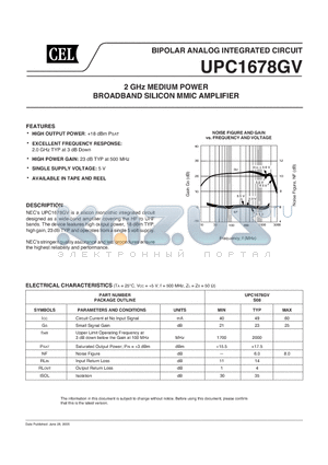 UPC1678GV datasheet - 2 GHz MEDIUM POWER BROADBAND SILICON MMIC AMPLIFIER