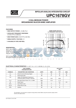 UPC1678GV-E1 datasheet - 2 GHz MEDIUM POWER BROADBAND SILICON MMIC AMPLIFIER