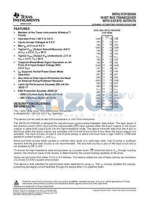 SN74LVCH16245A datasheet - 16-BIT BUS TRANSCEIVER WITH 3-STATE OUTPUTS