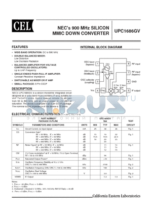UPC1686GV datasheet - 900 MHz SILICON MMIC DOWN CONVERTER
