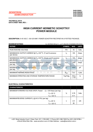 SHD122622D datasheet - HIGH CURRENT HERMETIC SCHOTTKY POWER MODULE