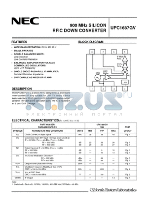 UPC1687GV datasheet - 900 MHz SILICON RFIC DOWN CONVERTER