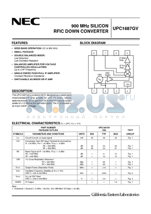 UPC1687GV-E1 datasheet - 900 MHz SILICON RFIC DOWN CONVERTER