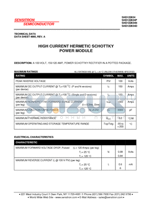 SHD122634P datasheet - HIGH CURRENT HERMETIC SCHOTTKY POWER MODULE