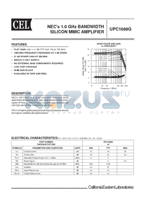 UPC1688 datasheet - NECs 1.0 GHz BANDWIDTH SILICON MMIC AMPLIFIER