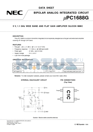 UPC1688G-T2 datasheet - 5 V, 1.1 GHz WIDE BAND AND FLAT GAIN AMPLIFIER SILICON MMIC