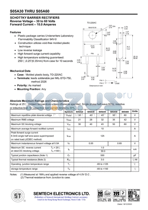 S05A60 datasheet - SCHOTTKY BARRIER RECTIFIERS