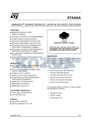 STA450A datasheet - XMRADIO SDARS SERVICE LAYER & SOURCE DECODER