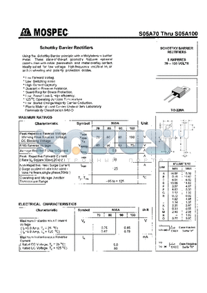 S05A80 datasheet - SCHOTTKY BARRIER RECTIFIERS(5A,70-100V)