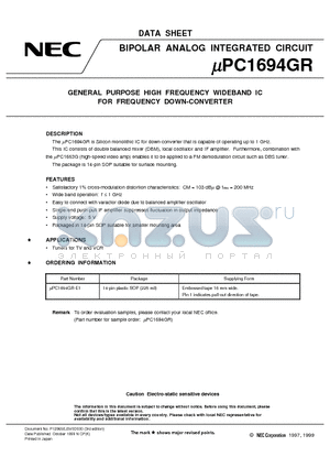UPC1694GR datasheet - GENERAL PURPOSE HIGH FREQUENCY WIDEBAND IC FOR FREQUENCY DOWN-CONVERTER