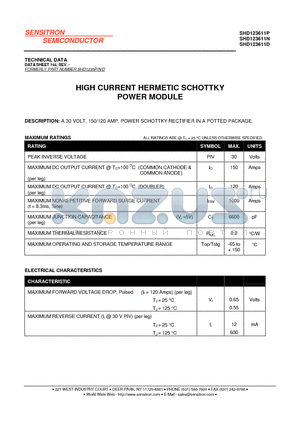 SHD123611P datasheet - HIGH CURRENT HERMETIC SCHOTTKY