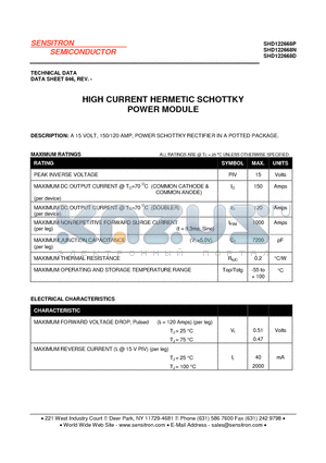 SHD122668D datasheet - HIGH CURRENT HERMETIC SCHOTTKY