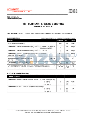 SHD123612D datasheet - HIGH CURRENT HERMETIC SCHOTTKY POWER MODULE