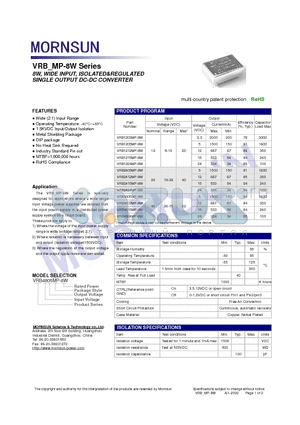 VRB4805MP-8W datasheet - SINGLE OUTPUT DC-DC CONVERTER