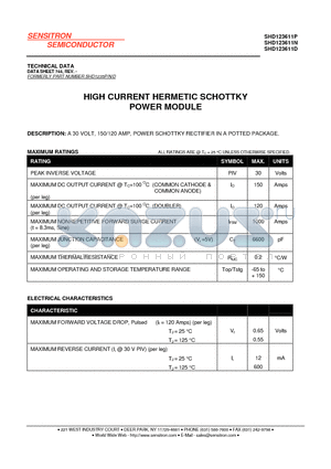 SHD123611N datasheet - HIGH CURRENT HERMETIC SCHOTTKY